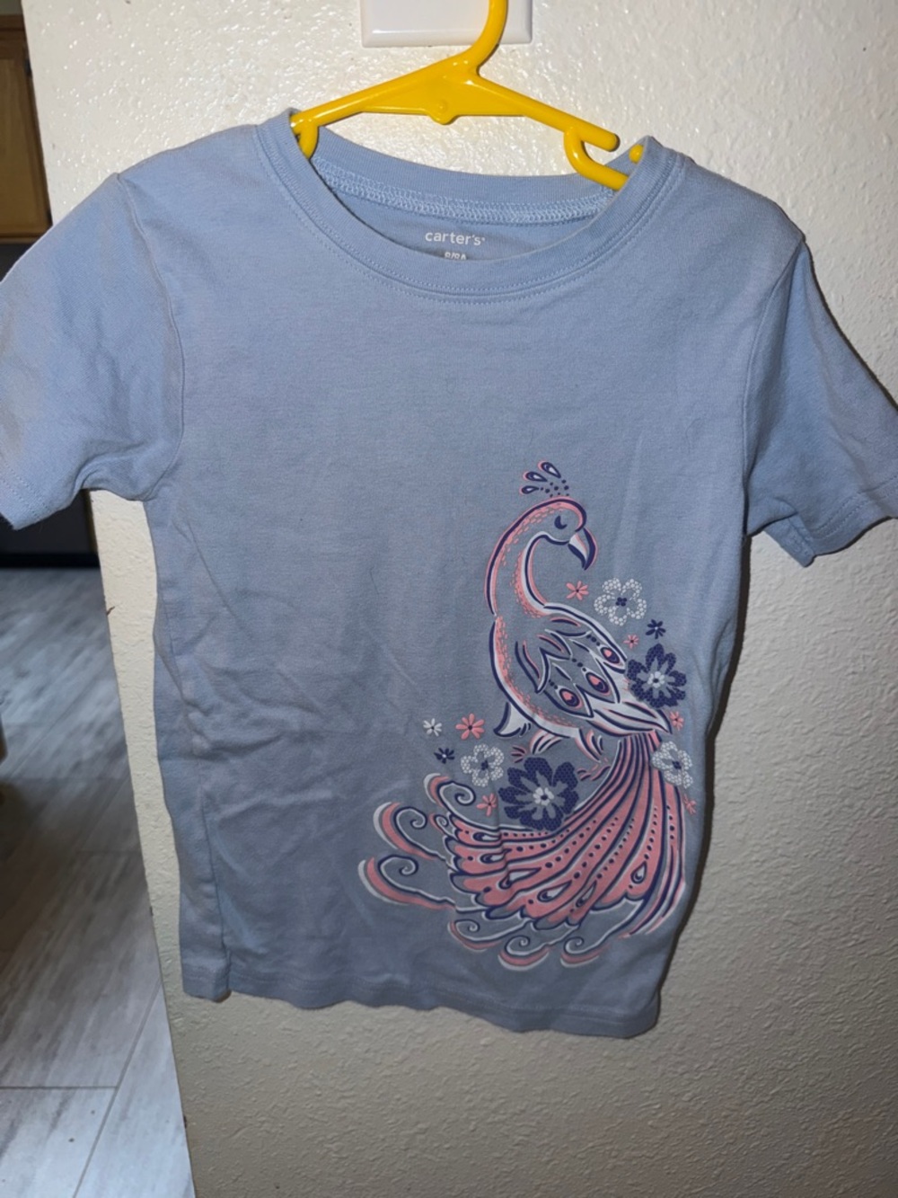 Carter's Light Blue Tee with Pink & Purple Peacock Graphic